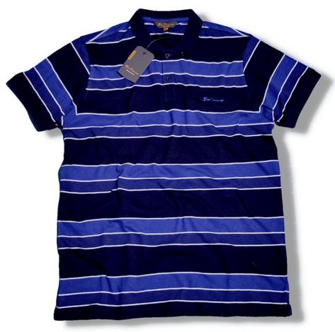 Ben Sherman Mod Pique Contrast Stripe Button Down S/S Polo Shirt Blue Preview